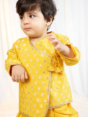 mustard viscose jacquard dhoti kurta for boys 3
