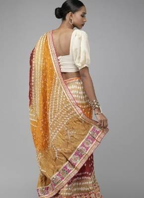 multicoloured bandhani silk lehenga with unstitched blouse 2