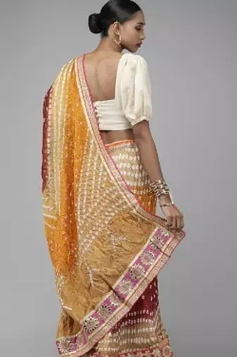 multicoloured bandhani silk lehenga with unstitched blouse