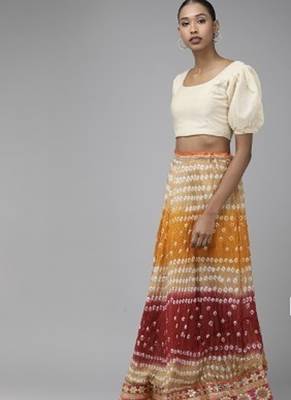 multicoloured bandhani silk lehenga with unstitched blouse 3