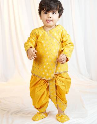 mustard viscose jacquard dhoti kurta for boys 4