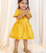 girls wear jacquard dress set mustard with floral print