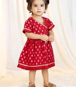 girls wear red jacquard dress set with floral pattern
