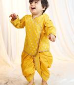 mustard viscose jacquard kurta dhoti set boys