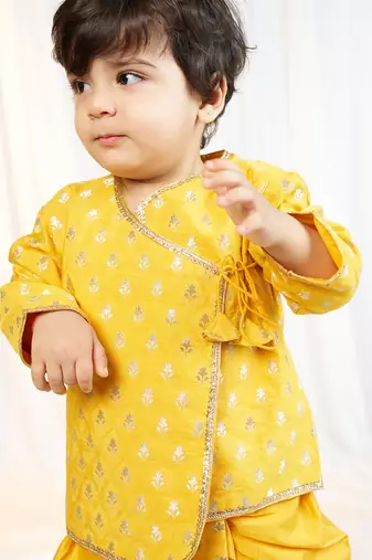 mustard viscose jacquard kurta dhoti set boys