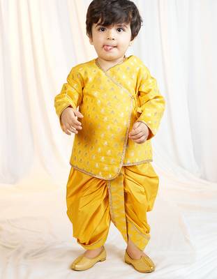 mustard viscose jacquard kurta dhoti set boys 3