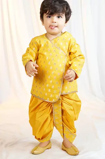 mustard viscose jacquard kurta dhoti set boys