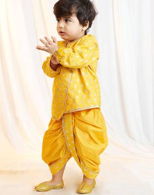 mustard viscose jacquard kurta dhoti set boys 4