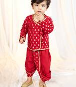kids wear boys red jacquard kurta dhoti set floral print