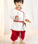 kids wear white satin kurta dhoti set boys with belt