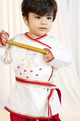 kids wear white satin kurta dhoti set boys with belt