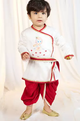 kids wear white satin kurta dhoti set boys with belt