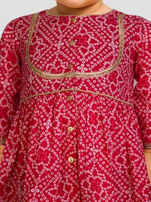 girls wear red bandhani cotton kurta with patiala cotton set 2