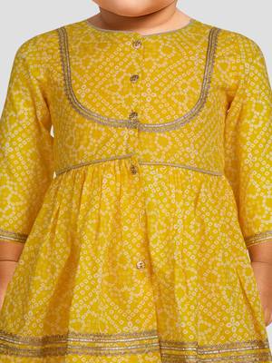 girls wear yellow bandhani cotton kurta with patiala set cotton 2