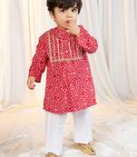 kids wear bandhani cotton kurta set red with white pyjama