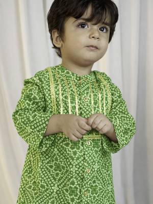 kids wear green cotton bandhani kurta pyjama set boys 2