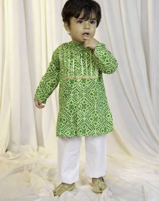 kids wear green cotton bandhani kurta pyjama set boys 4