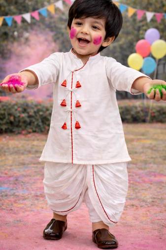kids wear white angrakha cotton kurta dhoti set for boys