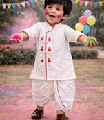 kids wear white angrakha cotton kurta dhoti set for boys