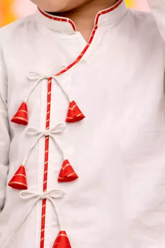 kids wear white angrakha cotton kurta dhoti set for boys