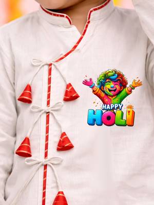 boys white angrakha cotton kurta dhoti set with holi print 2