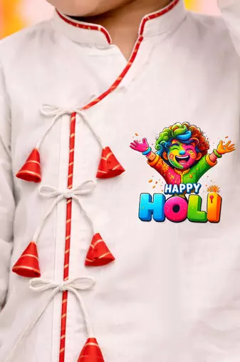 boys white angrakha cotton kurta dhoti set with holi print