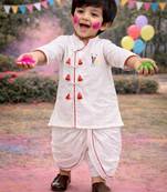 kids wear white cotton angrakha kurta dhoti set holi edition