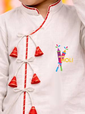 kids wear white cotton angrakha kurta dhoti set holi edition 2