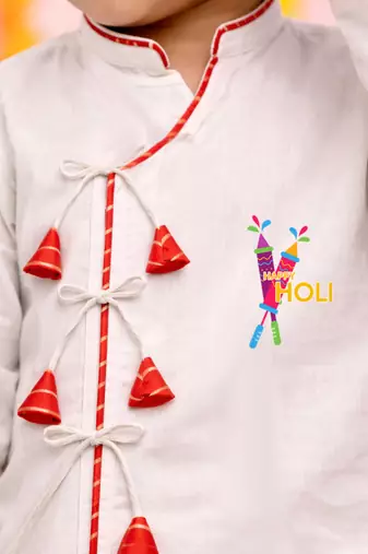 kids wear white cotton angrakha kurta dhoti set holi edition