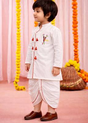 kids wear white cotton angrakha kurta dhoti set holi edition 3