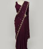 Wine Color sattin Handwork Saree