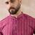 Men pink silk blend printed mandarin collar straight kurta with trouser