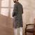 Men black silk blend printed mandarin collar straight kurta with trouser