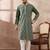 Men green silk blend embroidered mandarin collar straight kurta with trouser