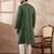 Men green silk blend embroidered mandarin collar straight kurta with trouser