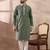 Men green silk blend embroidered mandarin collar straight kurta with trouser