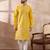 Men yellow silk blend embroidered mandarin collar straight kurta with trouser