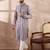 Men lavender silk blend embroidered mandarin collar straight kurta with trouser