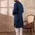 Men navy blue silk blend embroidered mandarin collar straight kurta with trouser