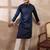 Men navy blue silk blend embroidered mandarin collar straight kurta with trouser