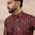 Men maroon silk blend printed mandarin collar straight kurta with trouser