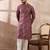 Men purple silk blend printed mandarin collar straight kurta with trouser