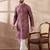 Men purple silk blend printed mandarin collar straight kurta with trouser