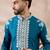 Men blue silk blend embroidered mandarin collar straight kurta with trouser