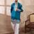 Men blue silk blend embroidered mandarin collar straight kurta with trouser