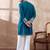 Men blue silk blend embroidered mandarin collar straight kurta with trouser