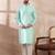 Men teal polyester woven design mandarin collar straight kurta with trouser