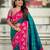 Teal soft silk zari weaving saree with contrast blouse piece