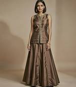 Brown embroidered satin co ord set
