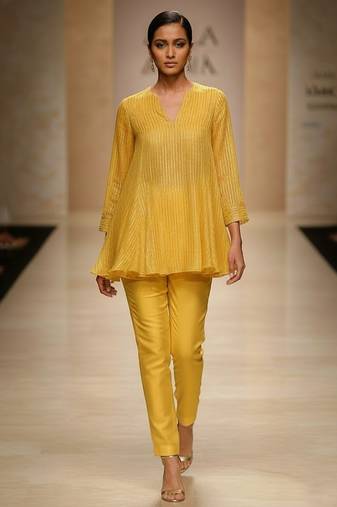 Yellow embroidered organza co ord set